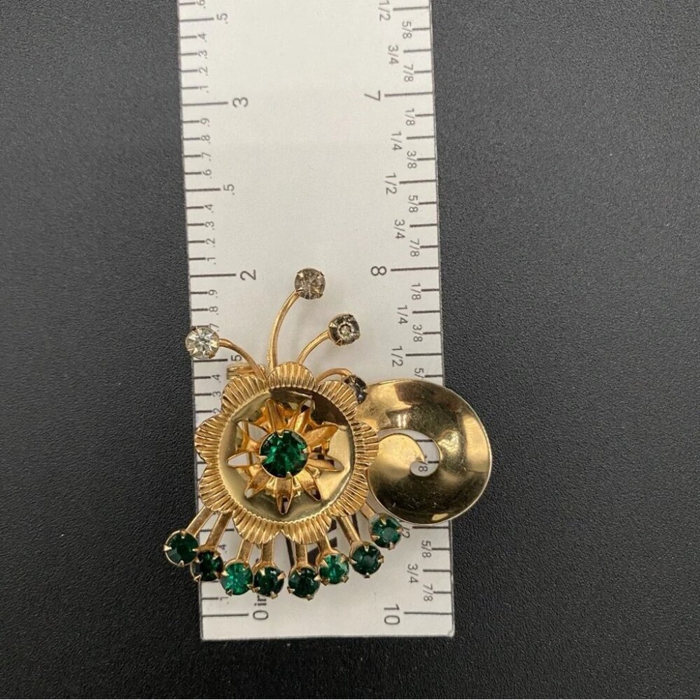 Vintage 1950s Emerald Green Sparkly Starburst Brooch - Picture 7 of 9
